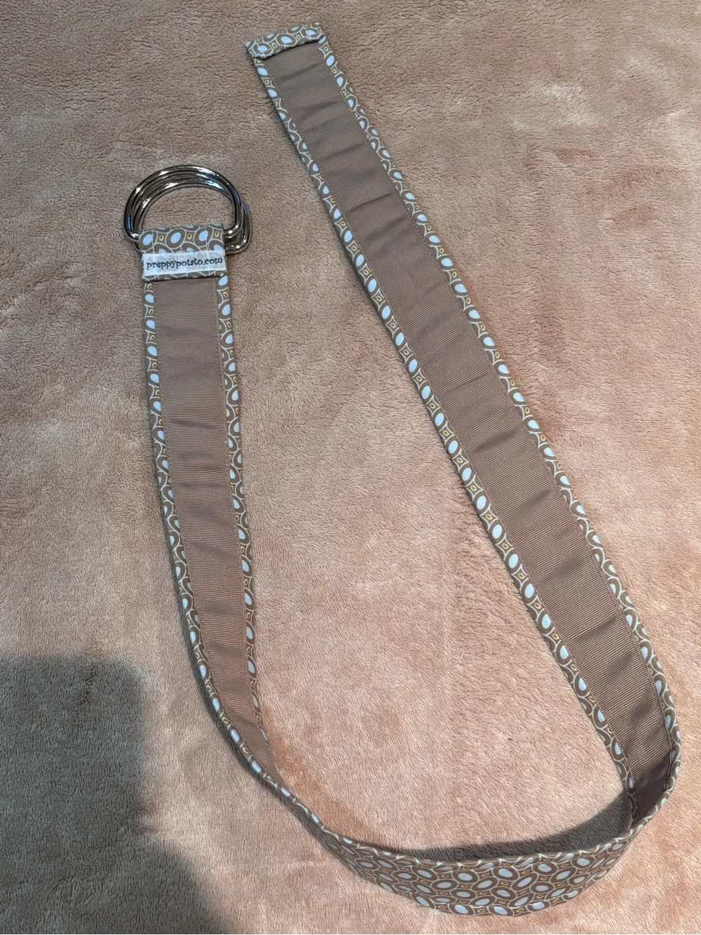 PreppyPotato Patterned Fabric Belt D-Ring Tan Blue 40.5” Preppy Style